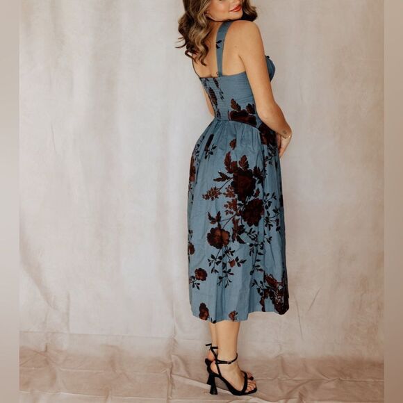 FREE PEOPLE Laters Baby Midi Dress in Storm blue and brown Combo Size Small - Picture 5 of 12